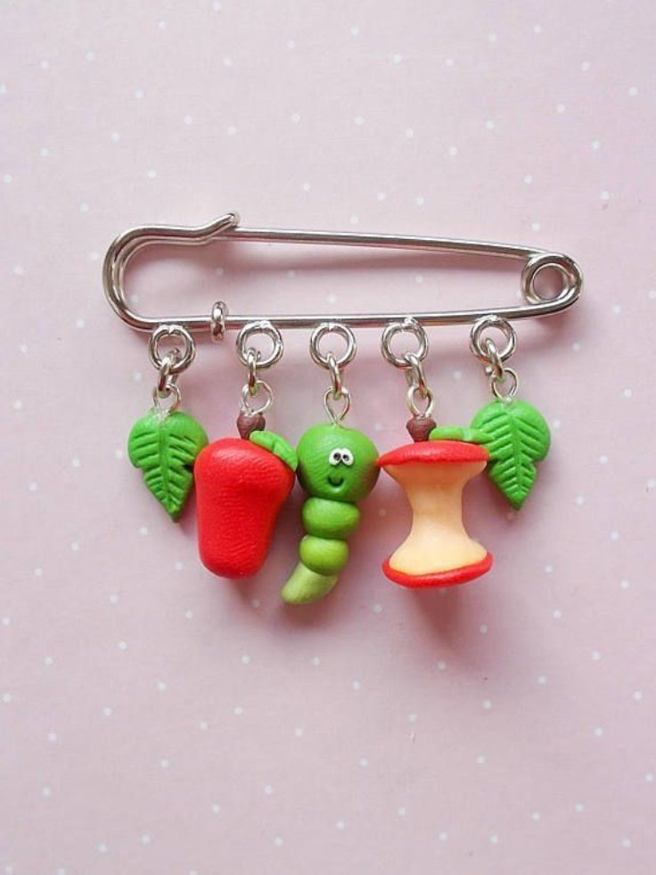 Wormy Apple Safety Brooch
