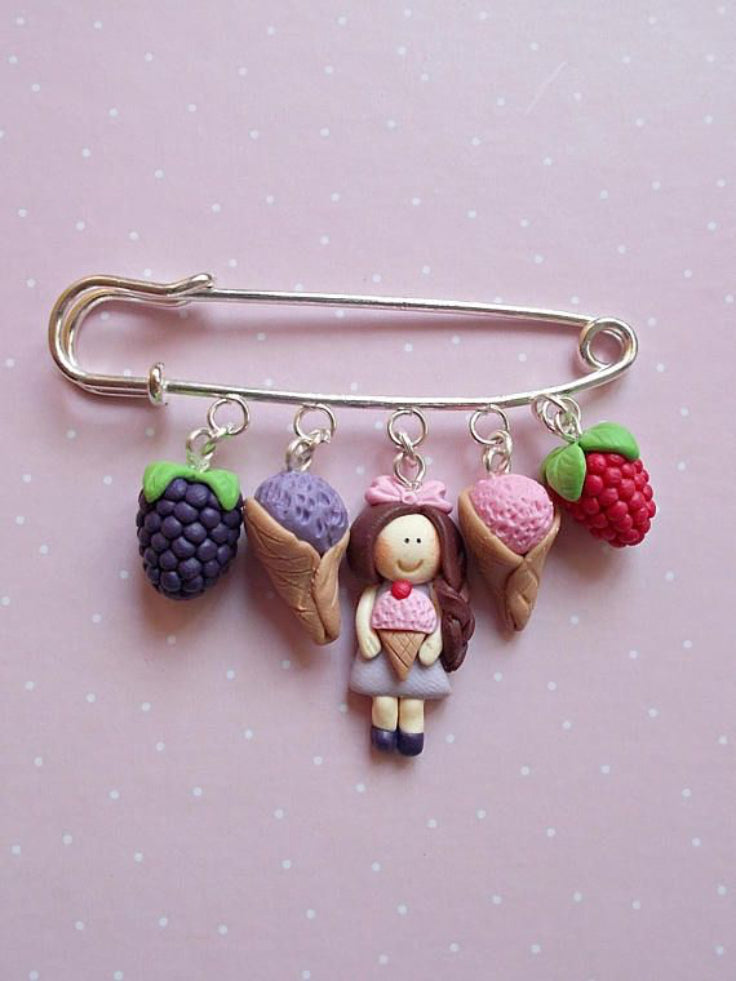 Ice Cream Doll Safety Brooch