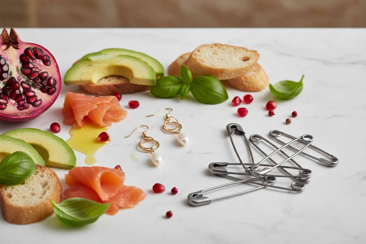 earring safety pin and food 